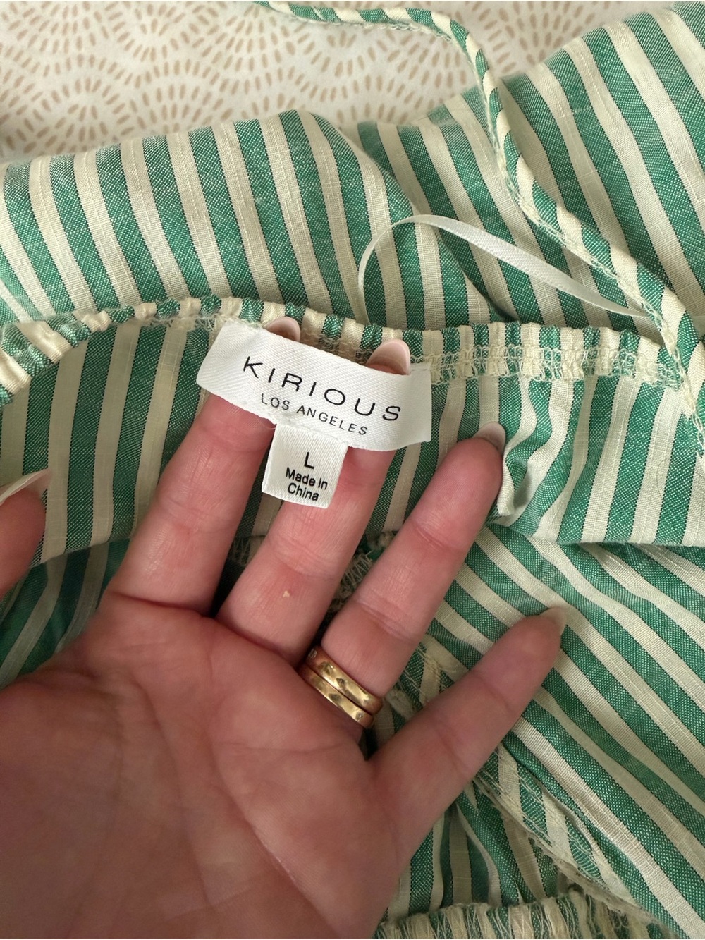 Green and White Striped Lace-Trim Two Piece Set - Picture 3 of 5